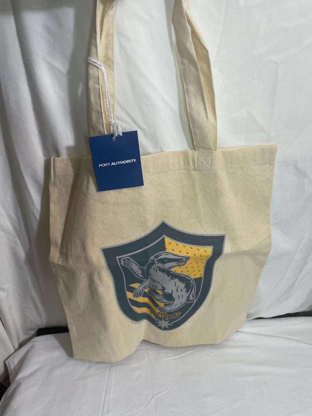 Harry Potter Hufflepuff Crest Canvas Tote Bag Port Authority Natural Cotton NWT